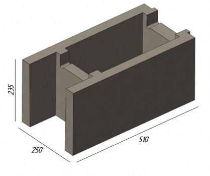 Блок бетонний незнімної опалубки 510*250*235 розмір
